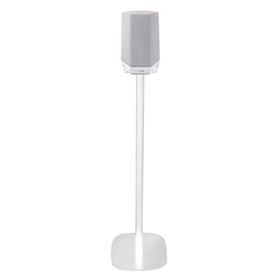 Witte speakerstandaard met Teufel Holist S
