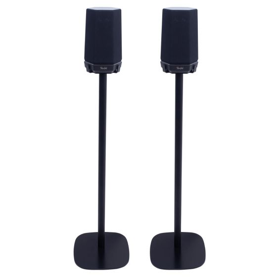 Set van twee zwarte speakerstandaards met Teufel Holist S