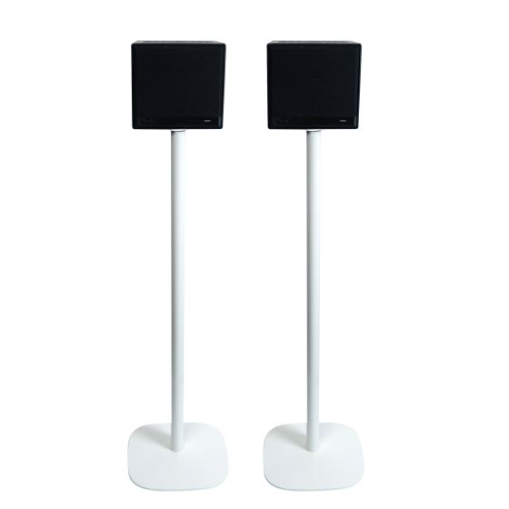 Set van twee witte speakerstandaards met Teufel One S