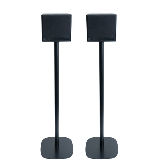 Set van twee zwarte speakerstandaards met Teufel One S