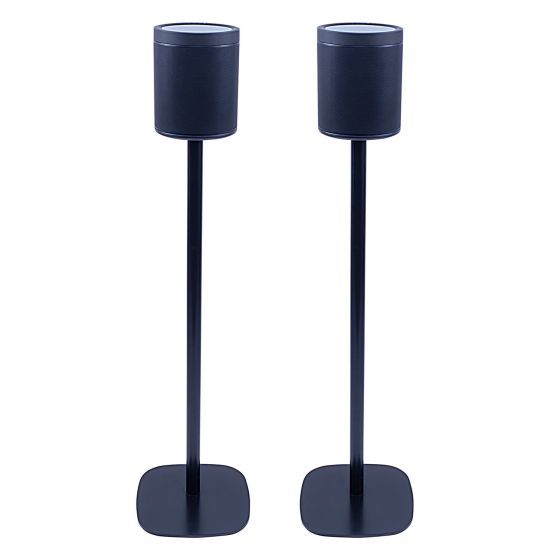 Set van twee zwarte speakerstandaards met Yamaha MusicCast 20