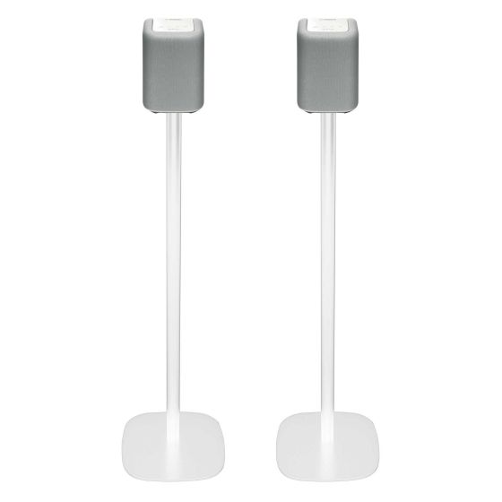 Set van twee witte speakerstandaards met Yamaha WX-010 MusicCast