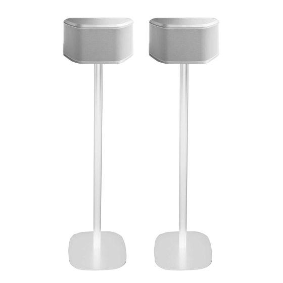 Set van twee witte speakerstandaards met Yamaha WX-030 MusicCast